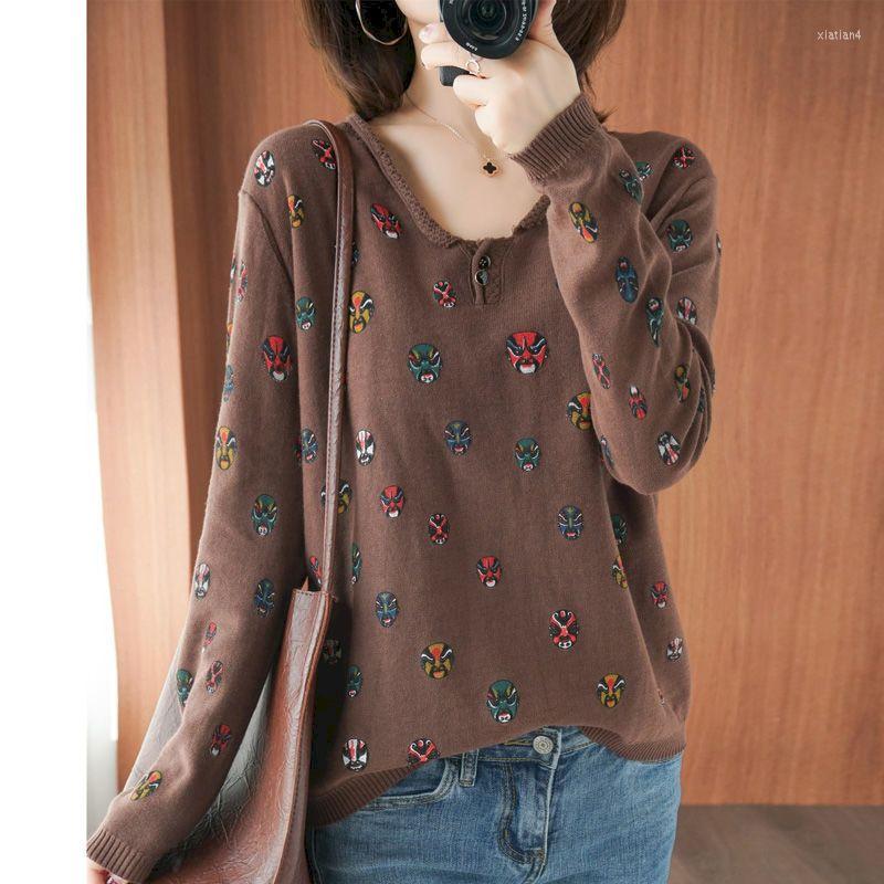 

Women's Blouses Cotton Women Fashion Casual T-shirt Long-sleeved Retro Print Autumn Large Size Loose Bottoming Shirt Womens Trend, Beige