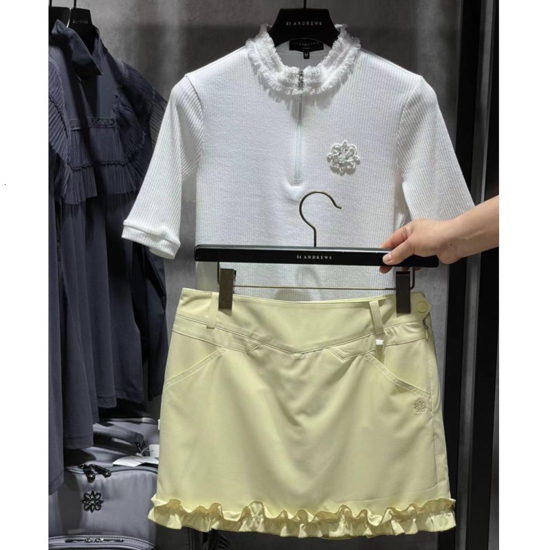 

Outdoor TShirts Summer golf womens standup collar shortsleeved Tshirt fashion slim sports shirt 230203, White