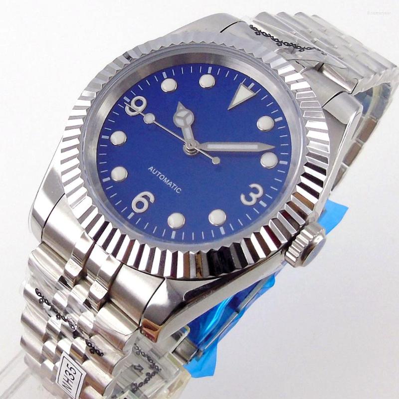 

Wristwatches 36mm/39mm Green Luminous Automatic Men's Watch NH35/NH35A Movement Sapphire Glass Blue Dial Fluted Bezel Jubilee Bracelet, Picture shown