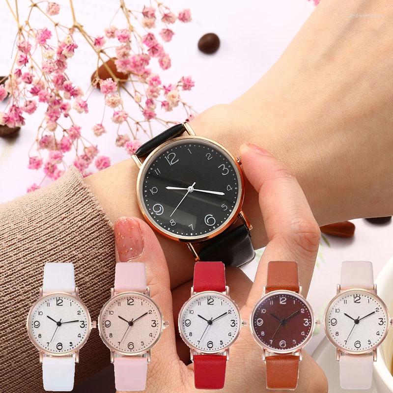 

Wristwatches Simple Korea Watch Fashion Ladies Quartz Girls Digital Belt Casual Women Leather Relojes Para Mujer, Brown