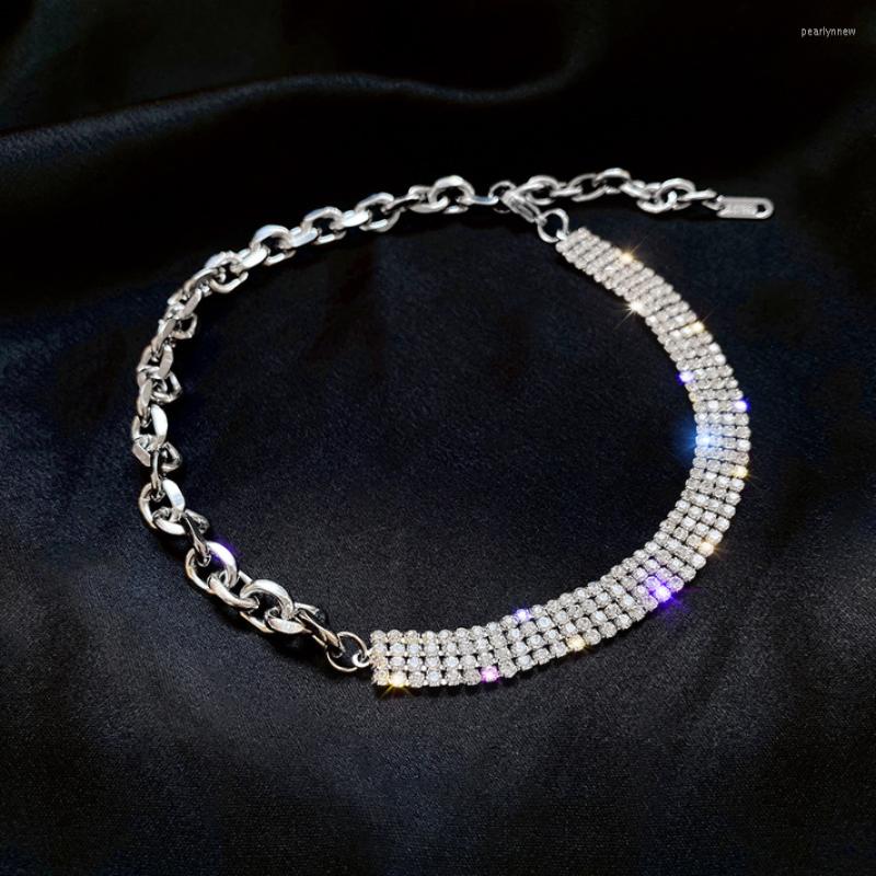 

Chains Punk Full Zircon Necklace For Women Neo-Gothic Solenoid Chain Splicing Clavicle Short Neck Strap Charm Girl Trend Collar