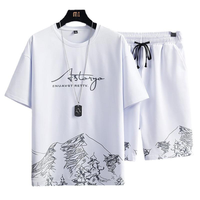 

Men's Tracksuits 2023 T-shirt Shorts Set Summer Breathable Casual T Shirt Running Fashion Brand Harajuku Printed Male Sport Suit, White