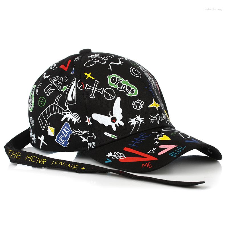 

Ball Caps Men's Graffiti Print Baseball Spring Kpop Fashion Sun Visor Cotton Snapback Streetwear Hip Hop Hats For Women Bonnet Homme, Black09
