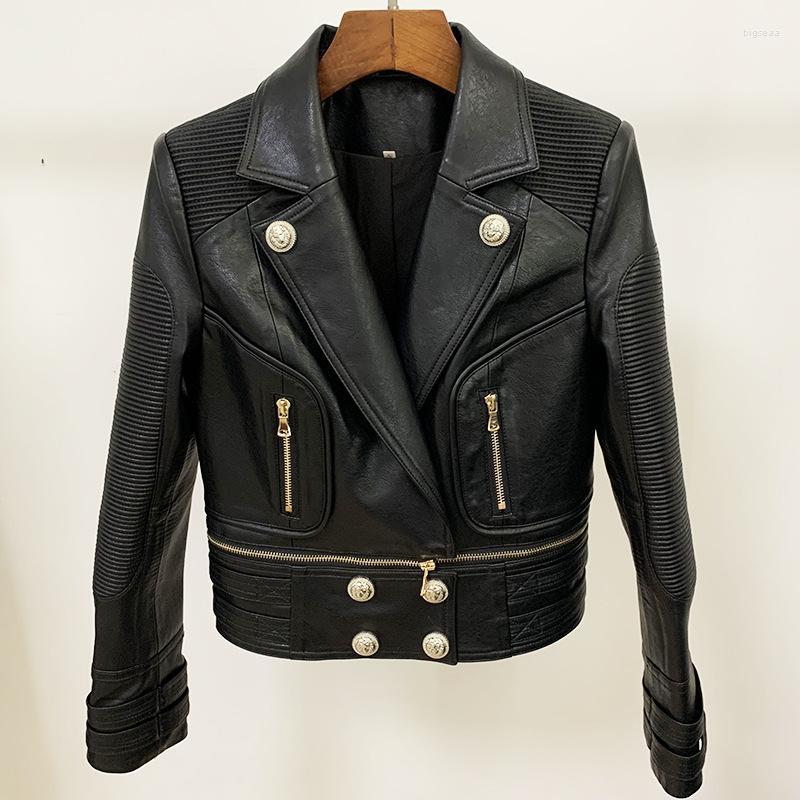 

Women' Jackets 2023 Fashion Jacket Women' Lower Edge Detachable Lion Buttons Synthetic Leather Motorcycle, Black