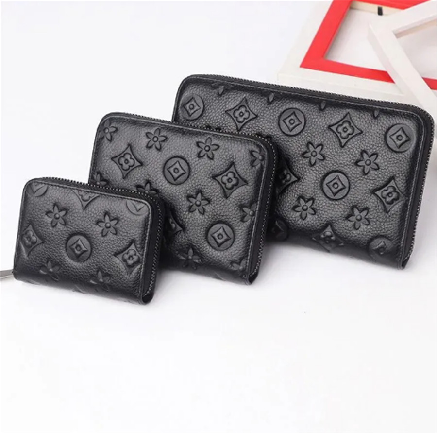 

Designers ZIPPY WALLET Quality Soft Leather Mens Womens Iconic textured Fashion Long Zipper Wallets Coin Purse Card Case Holder Wih Box Dust bag 6 colour, Black flower