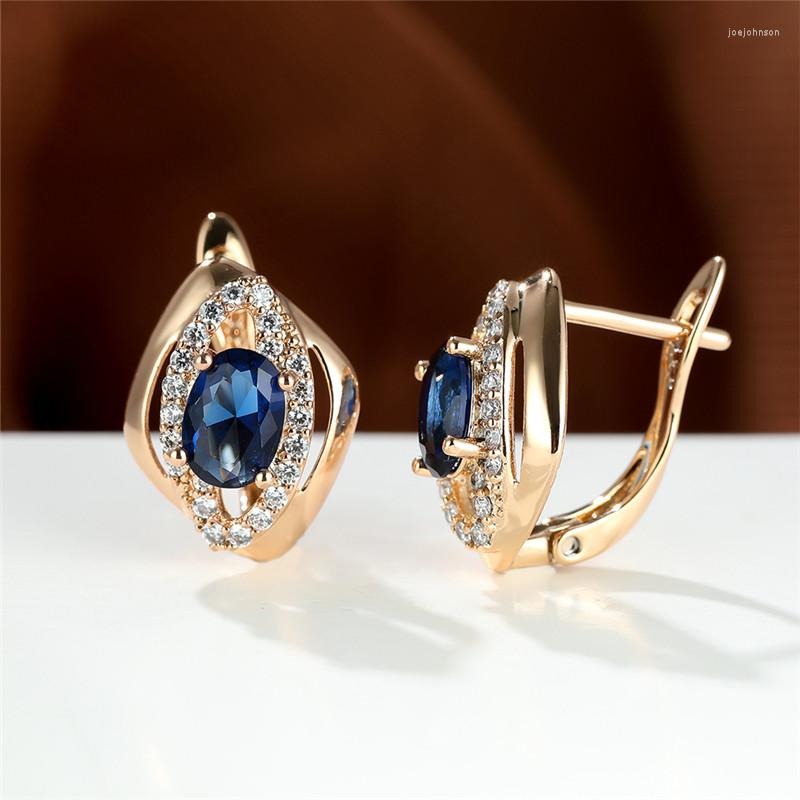 

Hoop Earrings Charm Rose Gold Color Wedding Geometric Zircon Small Purple Crystal Oval Stone For Women Jewelry