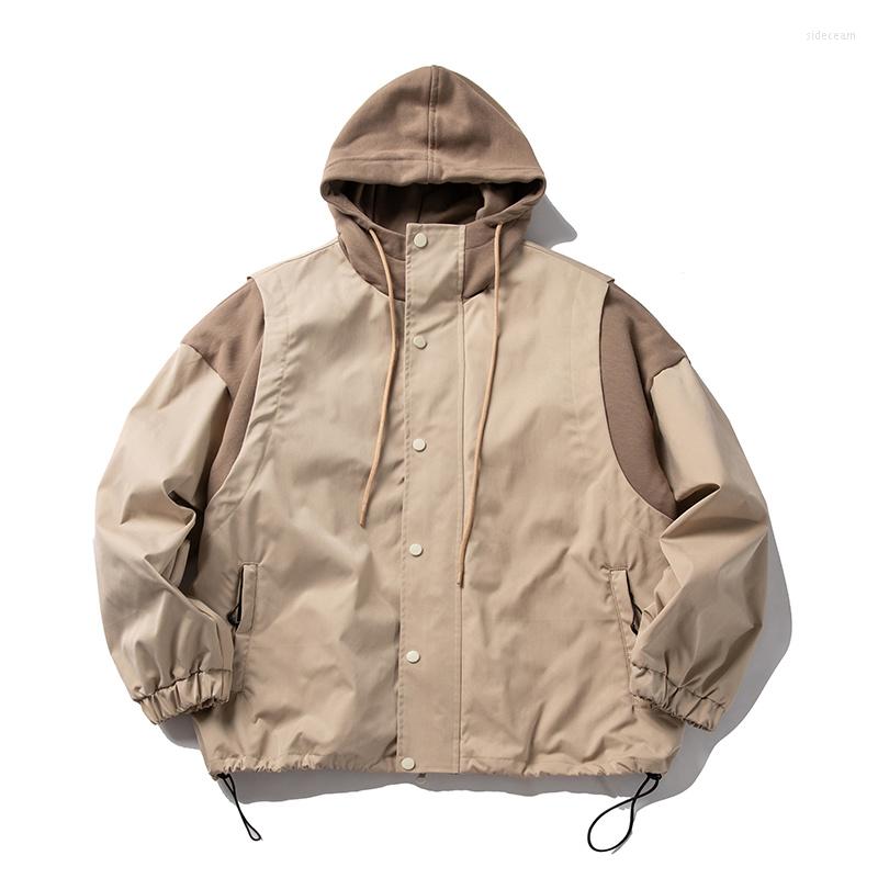 

Men's Jackets Jacket Hooded Patchwork Men Outdoor Fashion Loose Casual Hood Cargo Japan Cityboy Vintage Coat Women Outerwear, Black