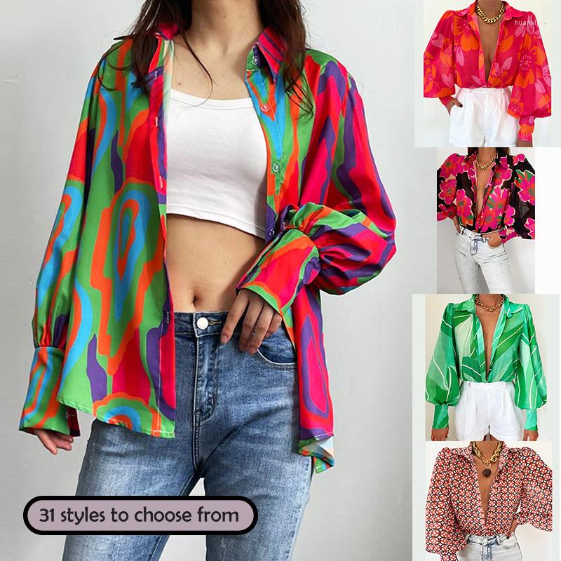 

Women's Blouses S-3XL Spring Summer Fashion Office Ladies Tops Women's Floral Print Puff Sleeve Shirt Female Elegant Casual V Neck, 24