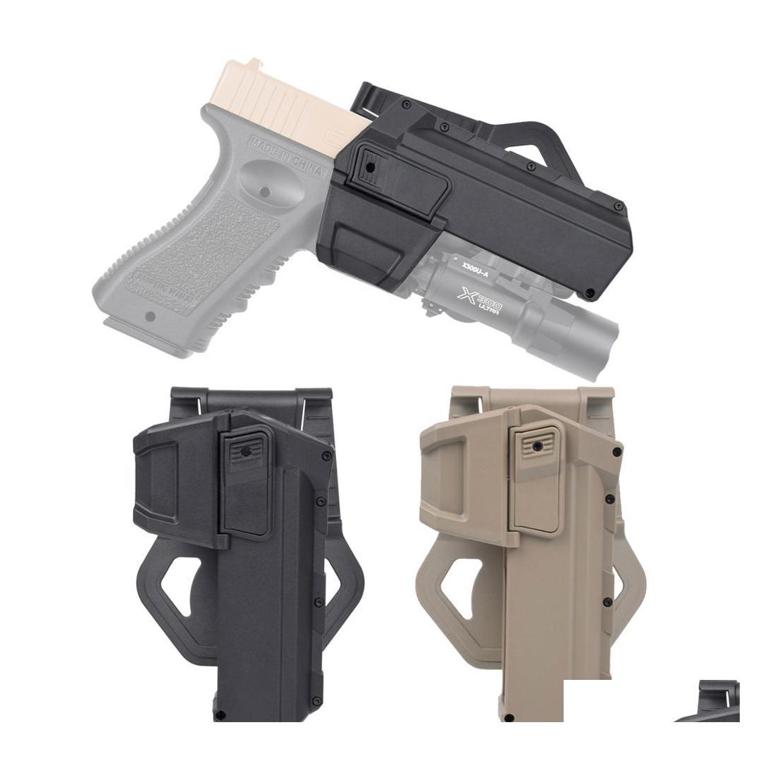 

Others Tactical Accessories Glok G17 18 Movable Holsters For With X300 X400 Flashlight Mounted Holster Right Hand Waist Drop Delivery Dhvmx, Black