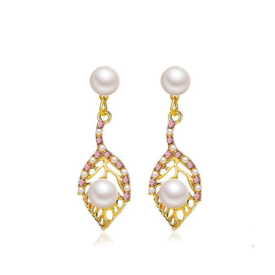 

Dangle Chandelier Korean Women Hollow Out Leaf Earrings Alloy Pearl Crystal Tassel Ear Drop Lady Business Wind Party Gift Earring Dhhij