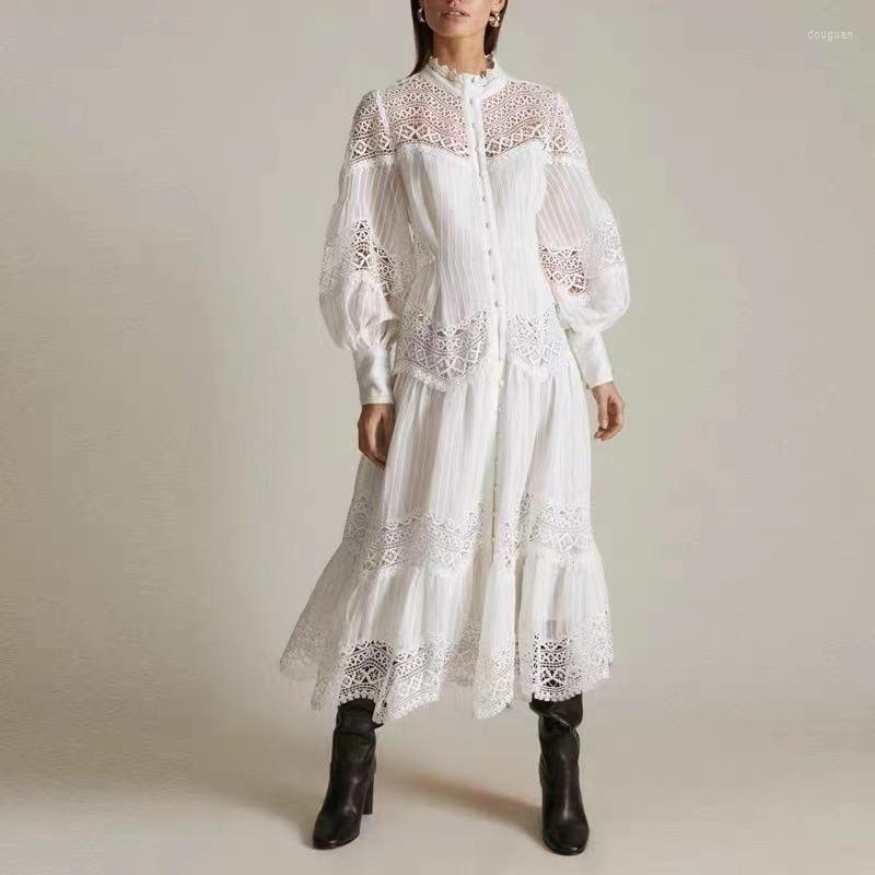 

Casual Dresses Lace Cotton White Shirt Dress For Women Fall Winter Clothes Buttons Hollow Out Embroidery Long Sleeve Midi Bridesmaid