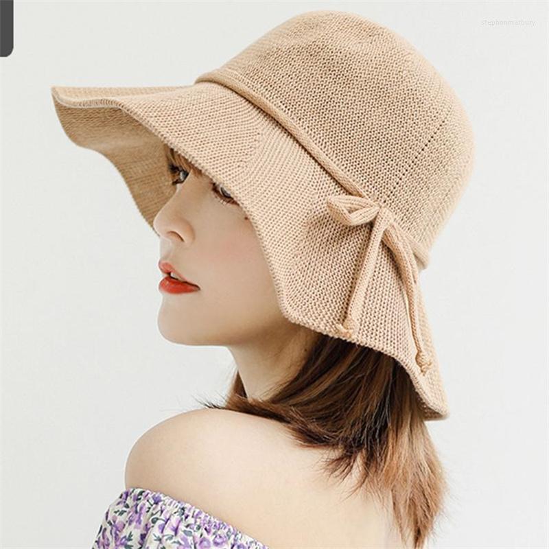 

Wide Brim Hats Folding Straw Hat Women's Summer Outing Sun Visor Holiday Cool Seaside Beach Tide With Bowknot, Beige