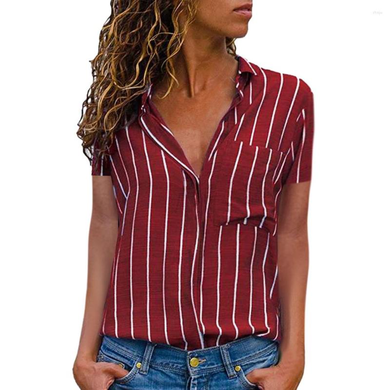 

Women' Blouses Womens Long Sleeve Button Down Shirt Women Casual Striped Printing Short Blouse Denim Shirts For Juniors, Red