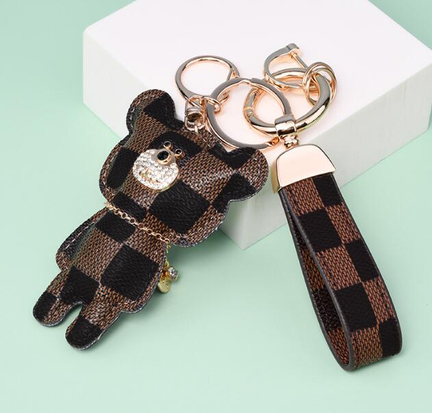 

Luxury Bear Design Car Keychain Metal Flower Bag Pendant Charm Jewelry Keyring Holder for Men Gift Fashion PU Animal Key Chain