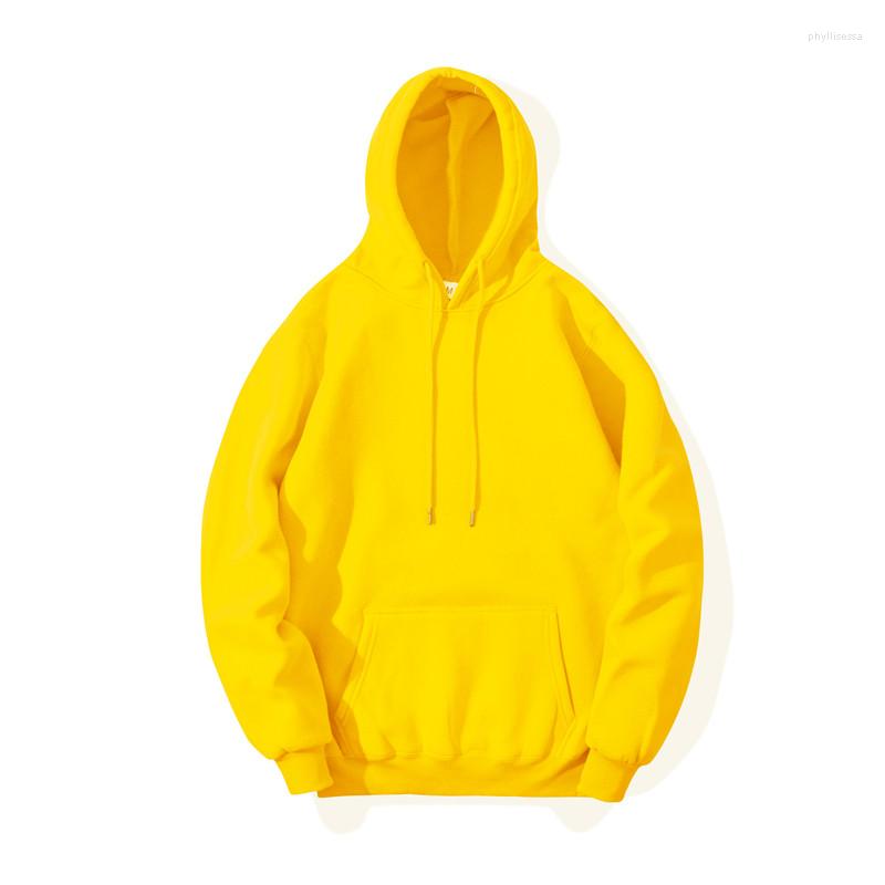 

Men' Hoodies Fashion Yellow Men Hip Hop Streetwear Casual Sweatshirts Elasticity Solid Color Fleece Thick Warm Threaded Cuffs