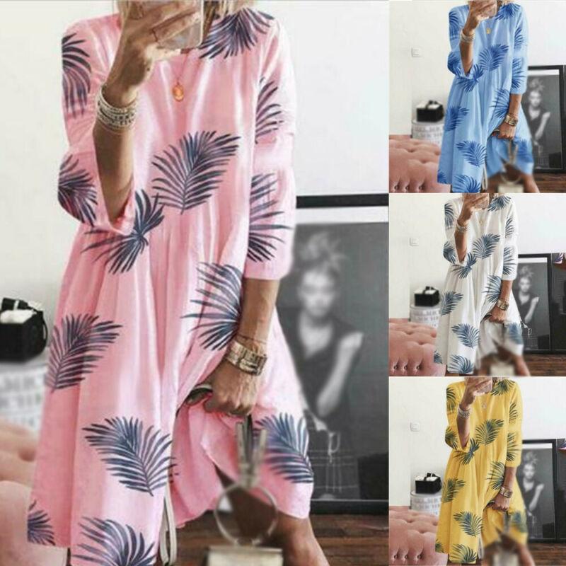 

Casual Dresses Fashion Women' Boho Floral Loose Dress Party Cocktail Beach Plus Size, Blue