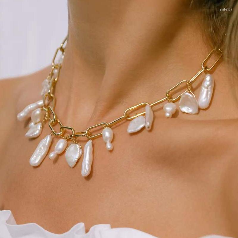 

Choker Diverse Design Stainless Steel Chunky Necklace Natural Irregular Freshwater Pearl Multiple Pendants Collar High-end Luxury