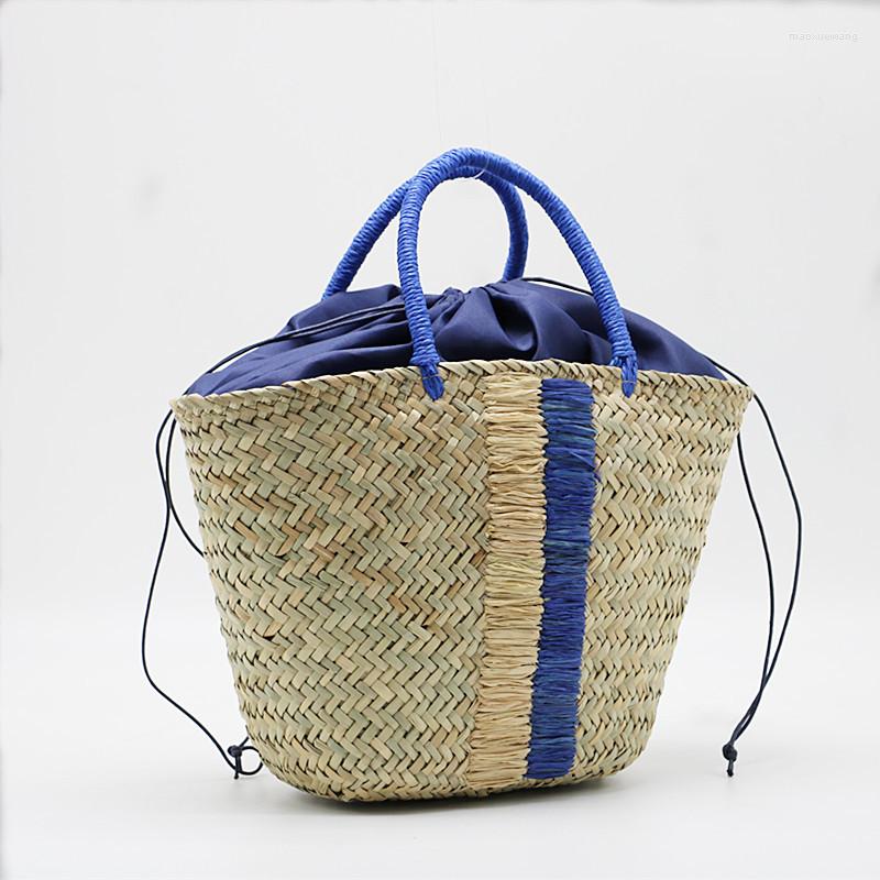 

Evening Bags Waterweed Portable Straw Woven Bag Blue Black