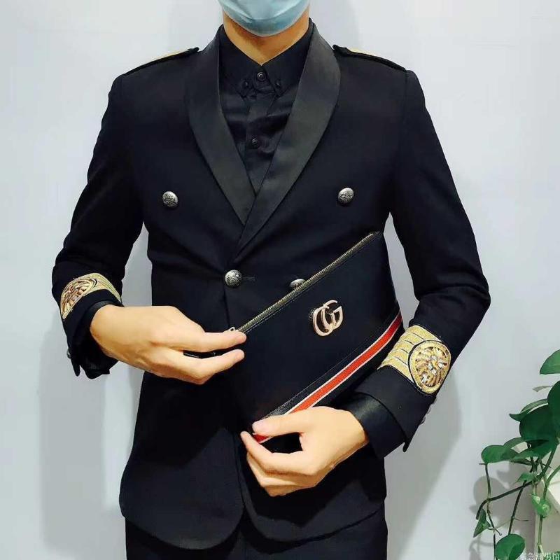 

Men's Suits Hairstyle Red Hairstylist Little Suit Youth Embroidery Badge Korean Version Body Building Evening Dress Male, Black