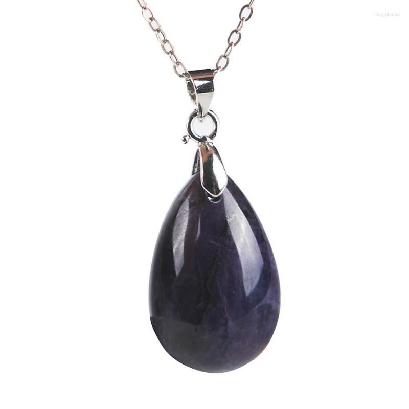 

Pendant Necklaces Genuine South African Gems Purple Water Drop Bead Suspension Natural Sugilite Stone Lady
