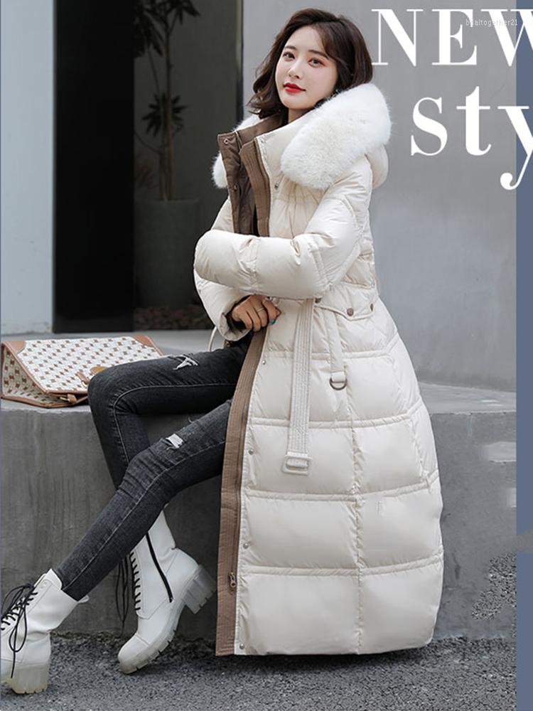 

Women's Trench Coats 2023 Winter Jacket Warm Fur Liner Long Hooded Parkas Down Jackets For Female Casual Thick Coat, Black