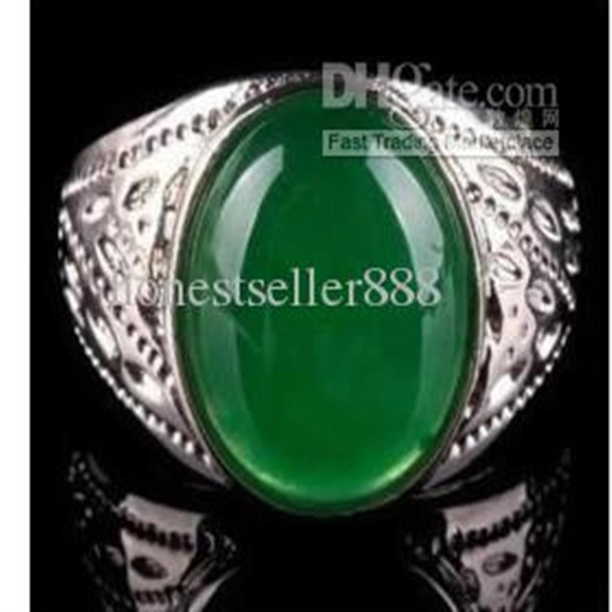 

beautiful tibet silver green jade men's ring size 8,9,10,11#251Q