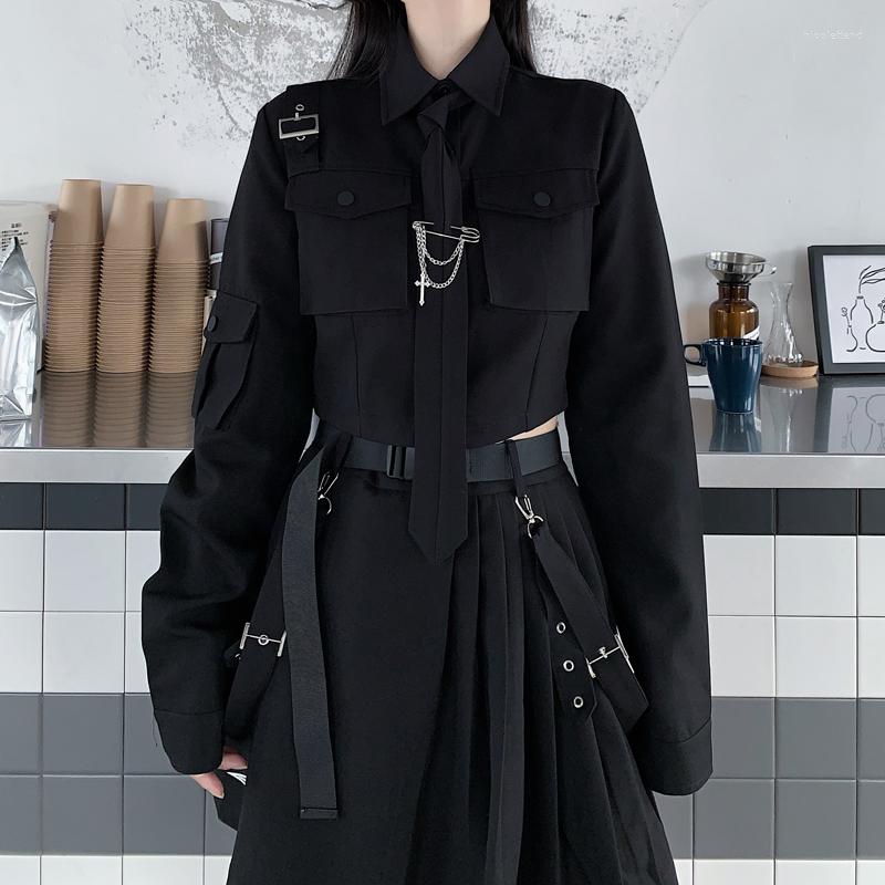 

Skirts EMO Shirt Dress Set Egirl Punk Chain Ribbon 2 Piece Autumn Streetwear Female Black Grunge Clothes Mall Goth Retro, Shirt skirt