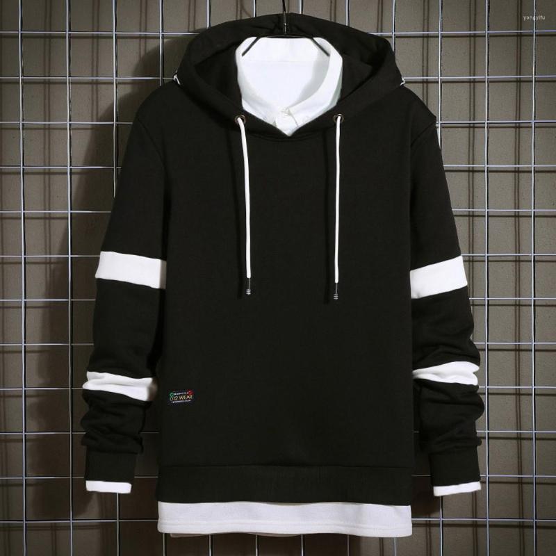 

Men's Hoodies Fake Two Pieces And Sweatshirts Mens Vintage Men Solid Casual Pullover Loose Splicing Hooded Streetwear Coat, Black