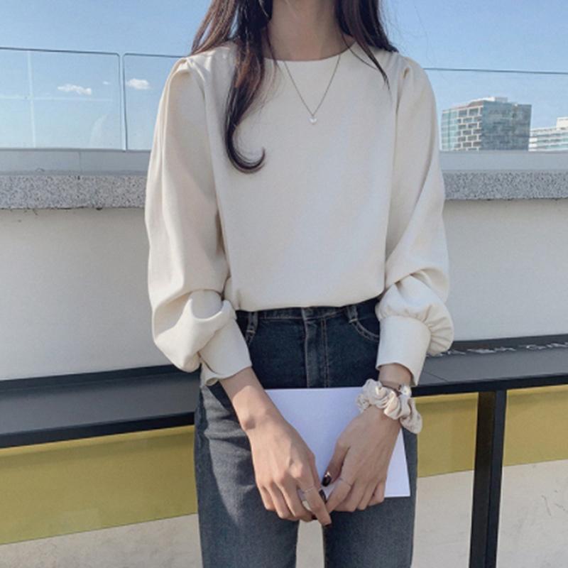 

Women' T Shirts Basic Acrylic Shirt Women Summer Elegant Oversized Solid Tees Long Sleeve Casual Loose Tshirt Korean O Neck Female Tops, Blue
