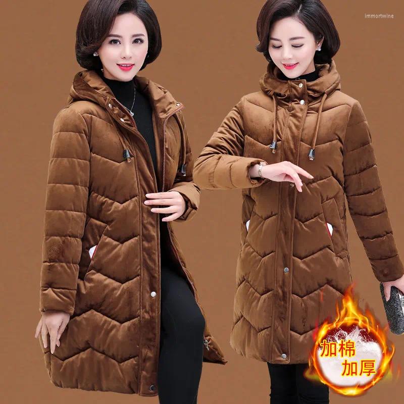 

Women's Trench Coats Warm Cotton Padded Coat Women's Jackets Mother Winter Corduroy Overwear Ladies Mid-Length Female Outcoat, Black