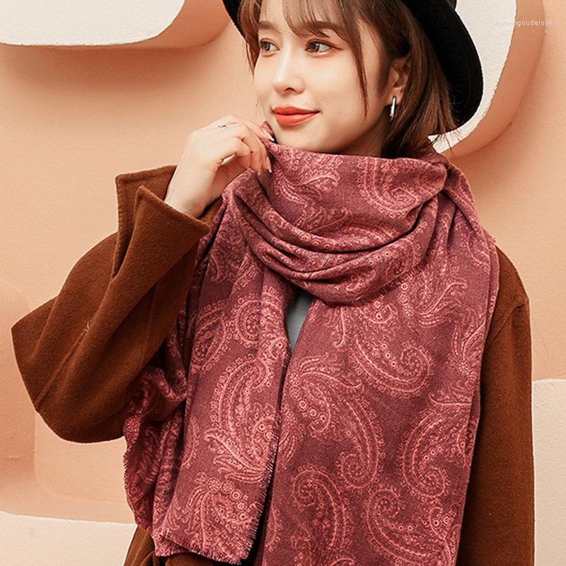 

Scarves Women Warm Scarf Imitation Cashmere Shawl Autumn Winter Short Tassels Retro Cashew Flower Fashion Ethnic Style Famale