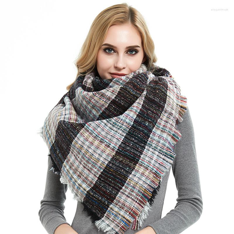 

Scarves 2023 Selling Color Plaid Scarf Shawl Thick Striped Bristles Large Square Autumn And Winter Women's