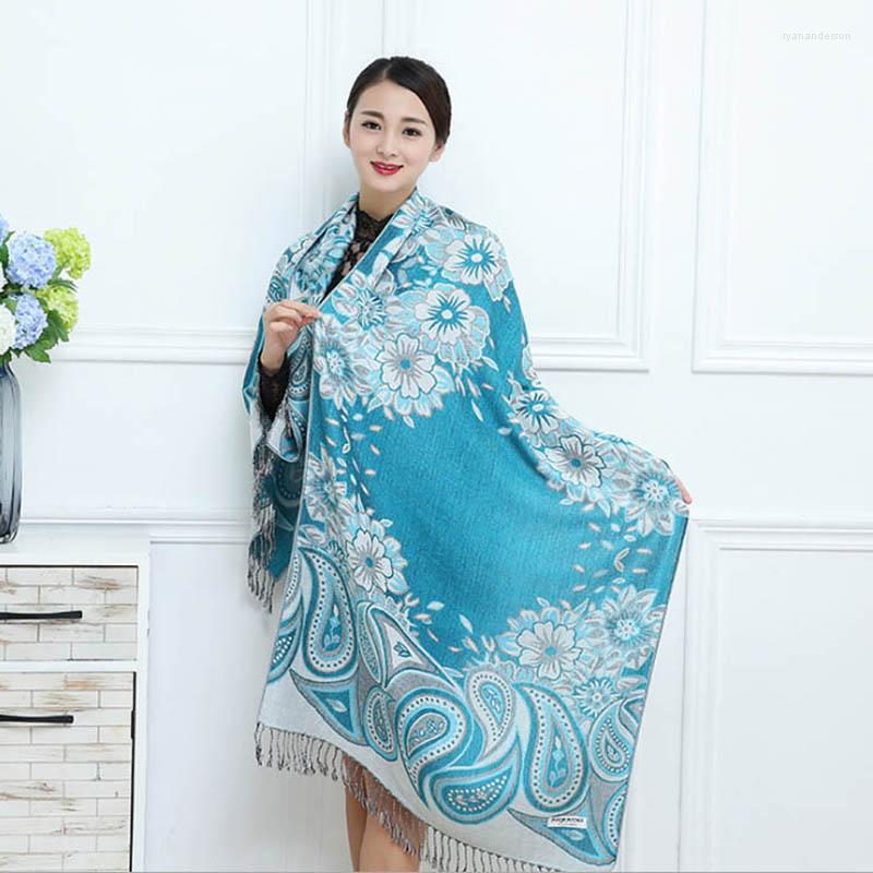

Scarves Arrival Fashion Lakeblue Autumn Winter Women's Printing Pashmina Cotton Shawl Tassel Fanum Scarf Warp Warm 190x70cm