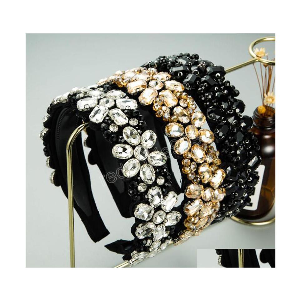 

Headbands Fashion Women Hairband Wide Side Headband Flower Rhinestone Headwear Adt Luxurious Hair Accessories Drop Delivery Jewelry Dhepq