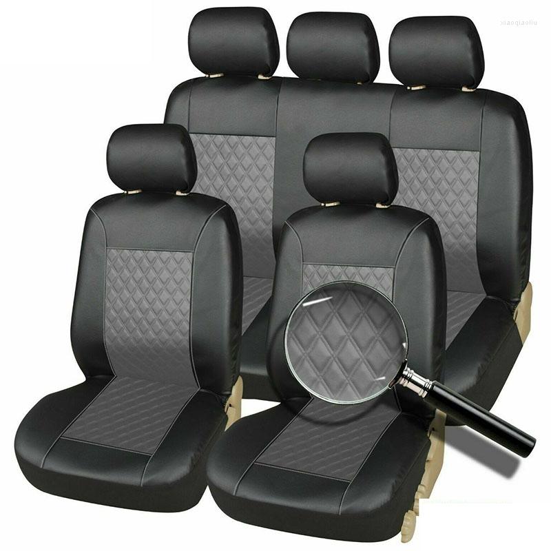 

Car Seat Covers Universal 4/9pcs Black Grey Quilted Leather Look Auto Waterproof Pad Mats Set Front Rear Accessories 2023