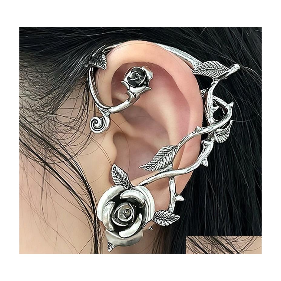 

Ear Cuff Fashion Jewelry Retro Punk Style Metal Hollowed Out Rose Ears Hang Single Piece Clip Earrings Earhook Drop Delivery Dhkh1