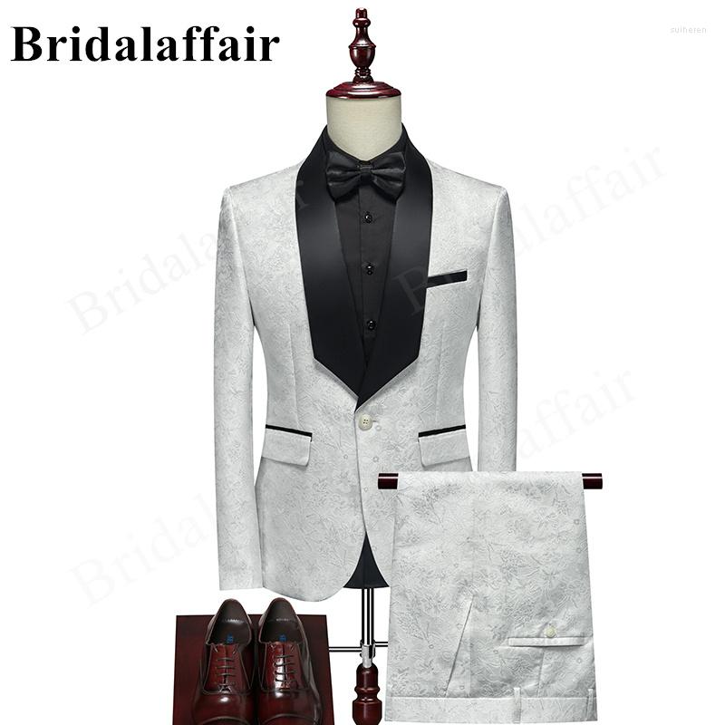 

Men's Suits Bridalaffair Silver White Pattern Formal Mens 2 Pieces Single Breasted Wedding Tuxedo Groom Wear Costume Homme Terno Male, As photo