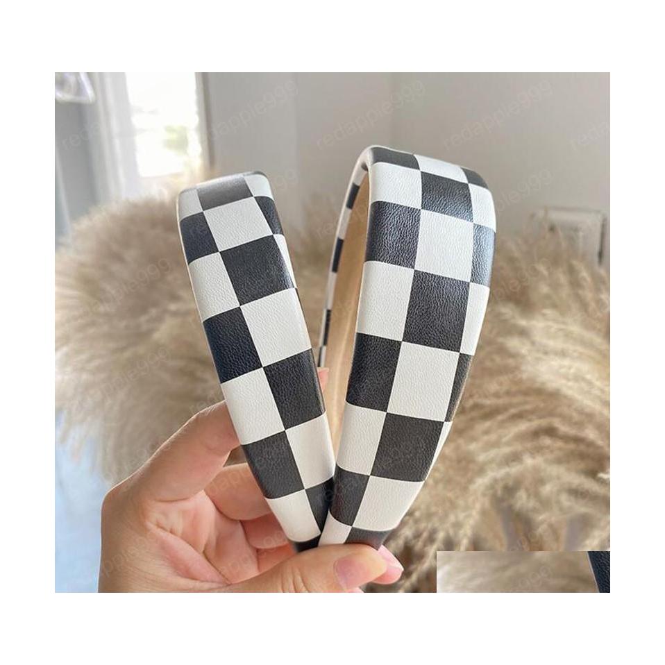 

Headbands Fashion Women Headband 3/4Cm Wide Side Mosaic Black White Plaidwork Hairband Casual Classic Hair Accessories Drop Delivery Dhft5