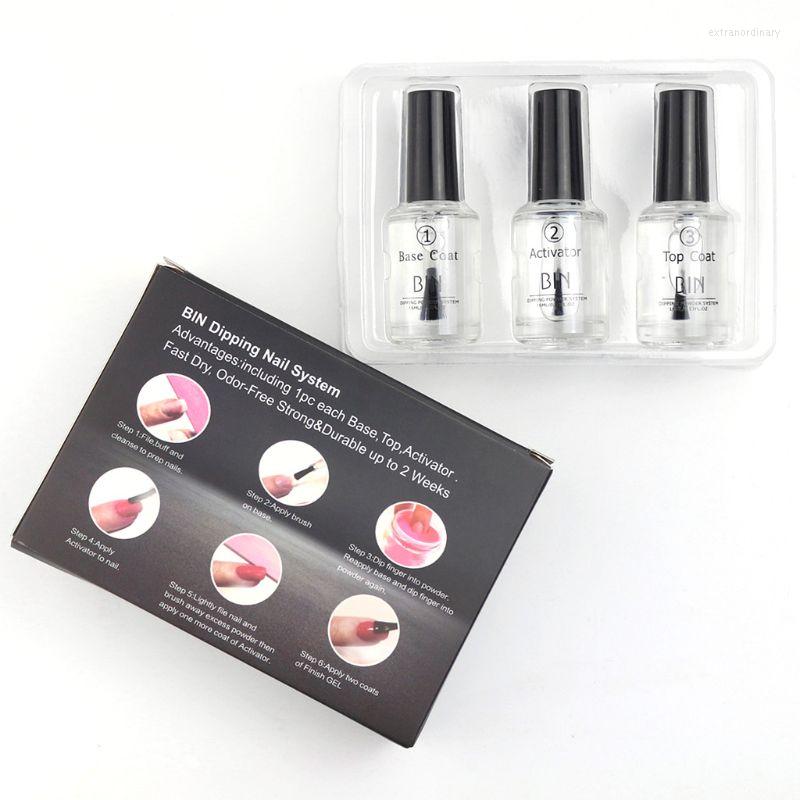 

Nail Art Kits 3pcs/set 15ML Color Dip Dipping Powder Pro Polish Starter Kit Base Top Coat Activator