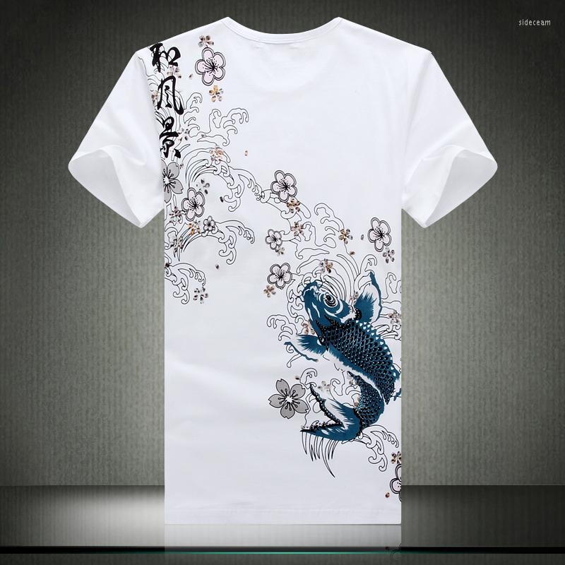 

Men's T Shirts Embroidered Fish Pattern Chinese Character Print Short Sleeve Shirt Summer 2023 High-quality Cotton Boutique Men -5XL, Tshirt