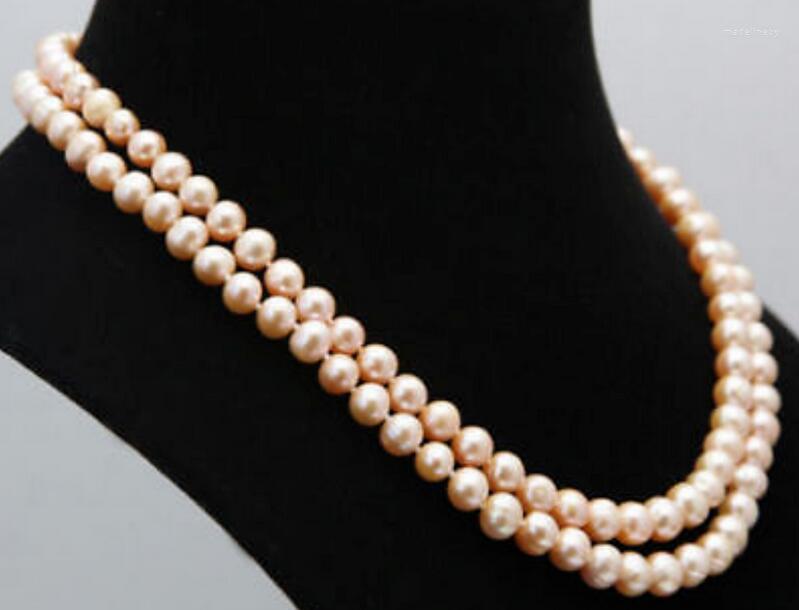 

Chains Natural 2row 7-8 Mm Pink Cultured Pearl Necklace 17-18" Yellow Clasp