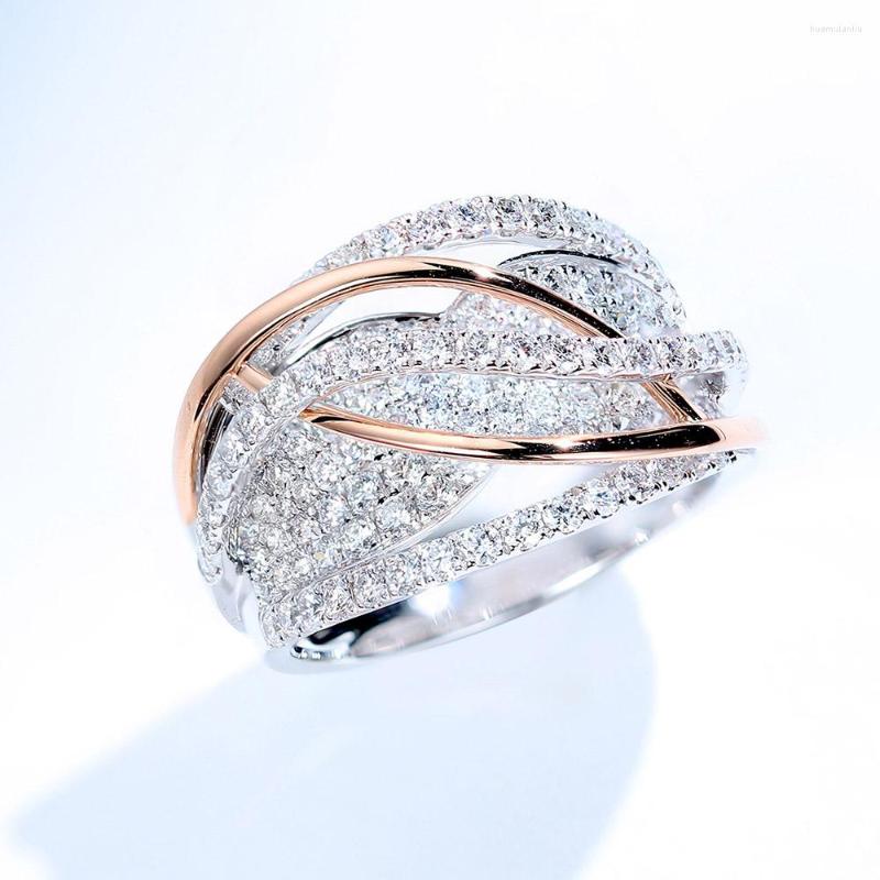 

Wedding Rings Jewelry For Women Interwoven Mesh Inlaid Zircon Ladies Engagement Sweet And Romantic High-Quality Alloy Ring