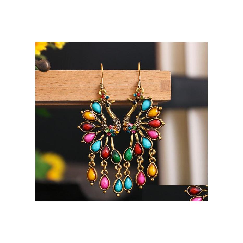 

Stud Fashion Jewelry Vintage Peacock Earrings Rhinstone Dangle Drop Delivery Dhtr3