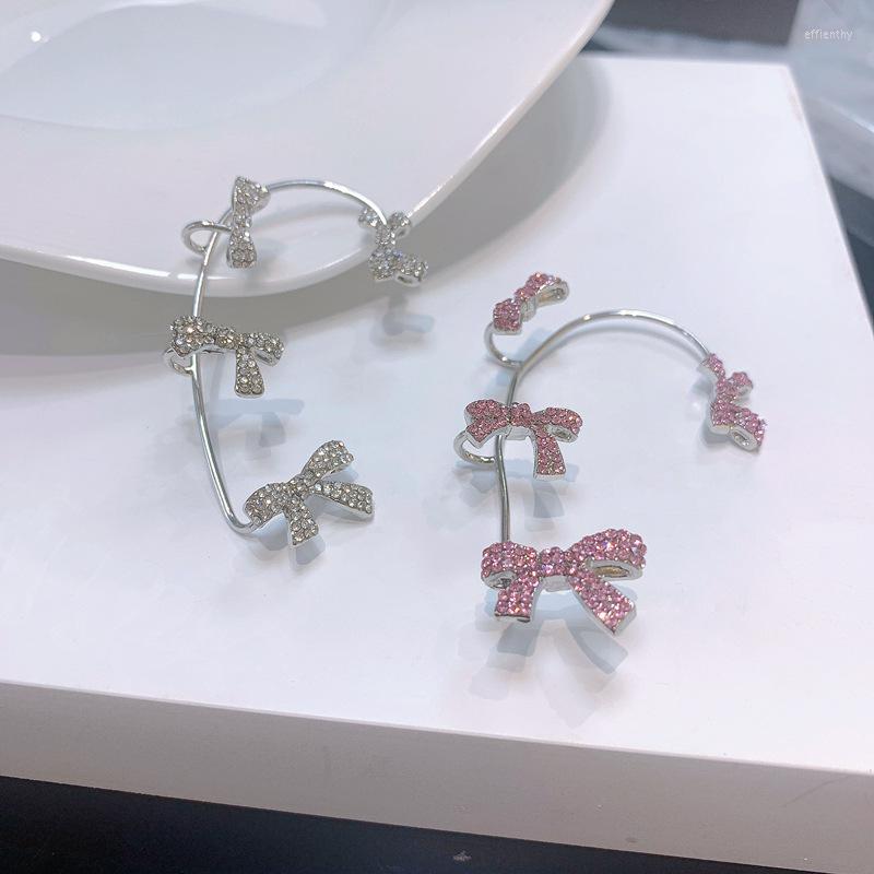 

Backs Earrings 2023 Full Shine Crystal Bow Clip Earring Sweet No Pierced Rhinestone Ear Bone Net Red Hook For Women