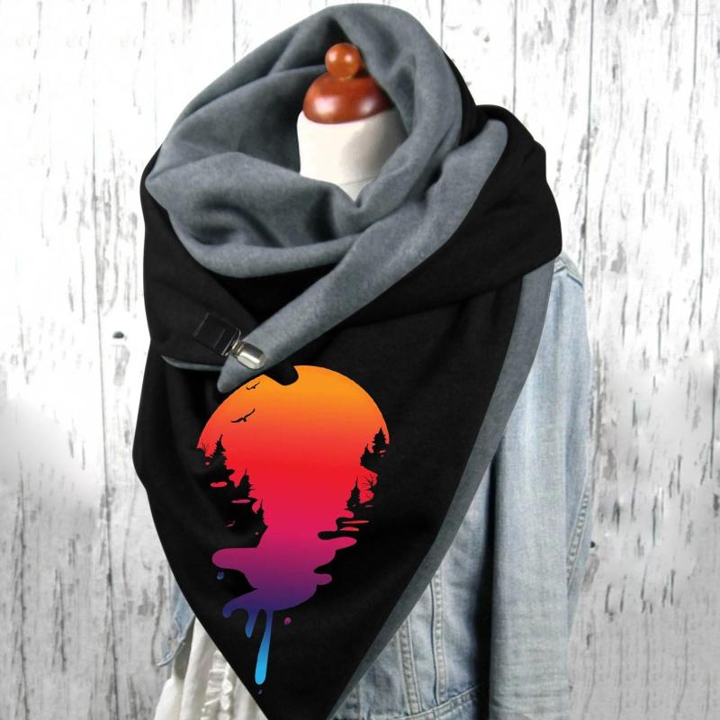 

Scarves Soft Comfortable Scarf Universal Autumn Winter Warm Flower Prints Elegant Double Layer Buckle Retro Button Shawls Echarpe