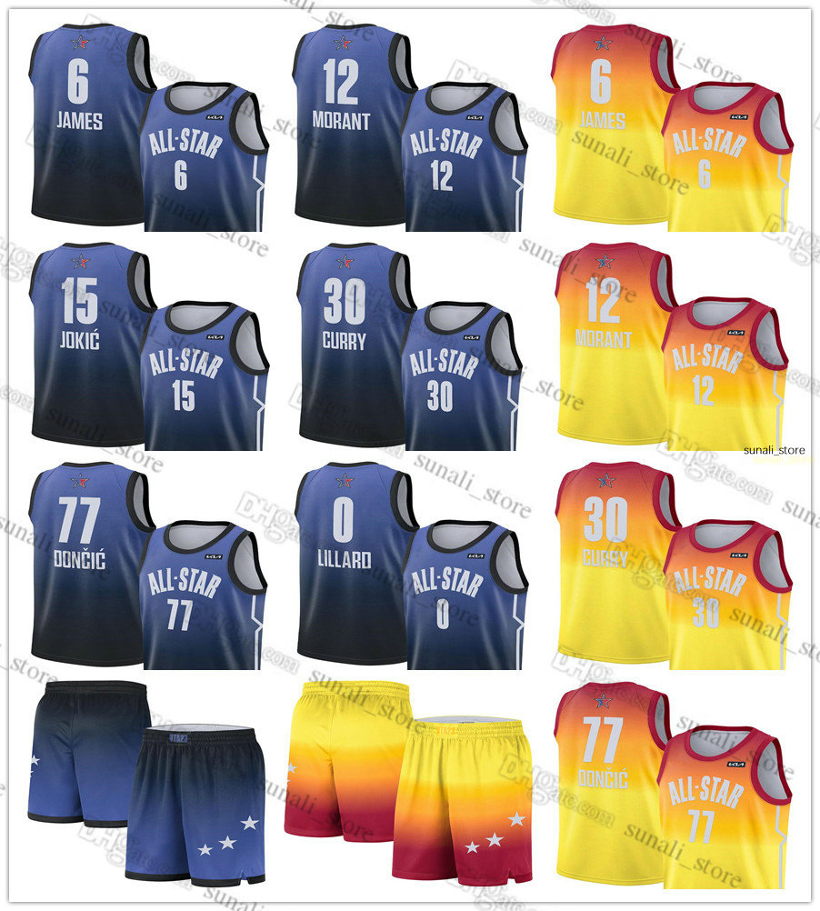 

2023 All-Star Western Basketball Jerseys LeBron James Stephen Curry Luka Nikola Doncic Jokic Ja Morant Damian Lillard Shorts Pants Men Women Youth Kids, Blue
