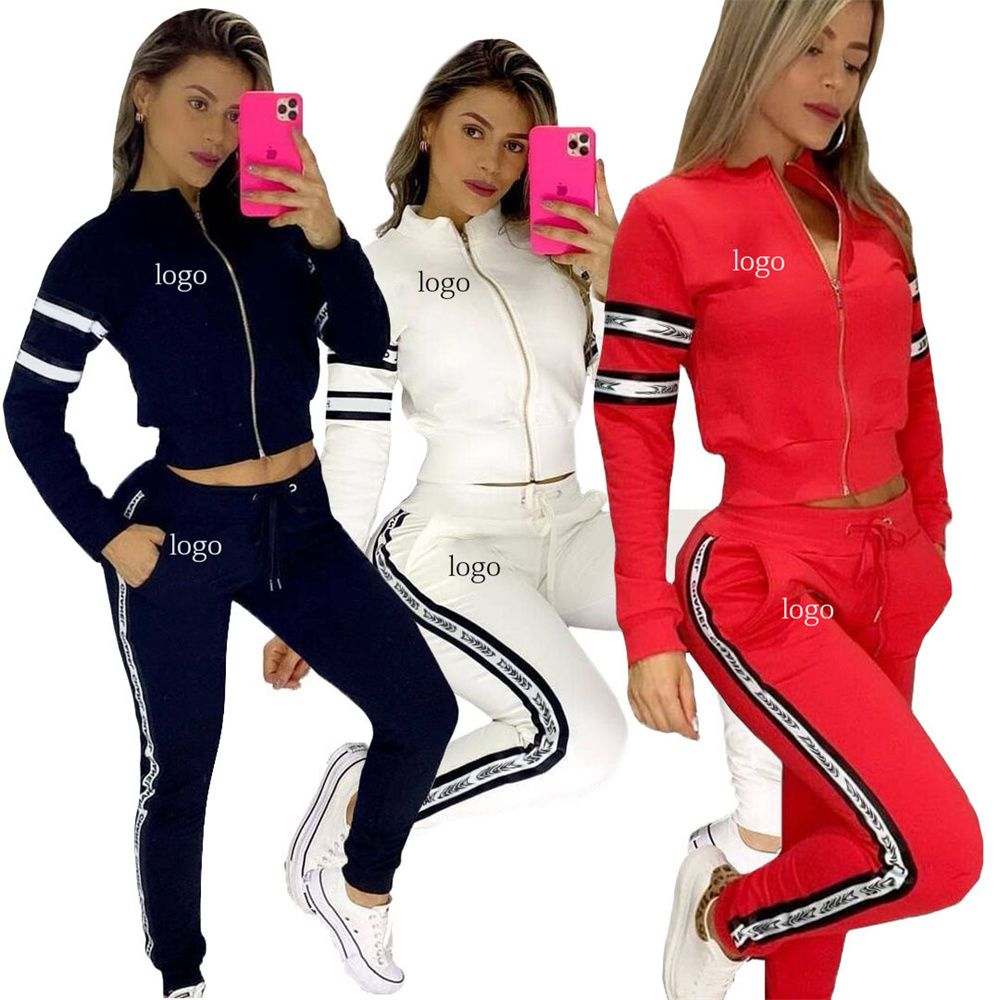 

Women Two Piece Set Sports suit Female Tops Shirts Long Pants 2 PCS letter Printed Tracksuit Fashion Women Sports Clothing, Black