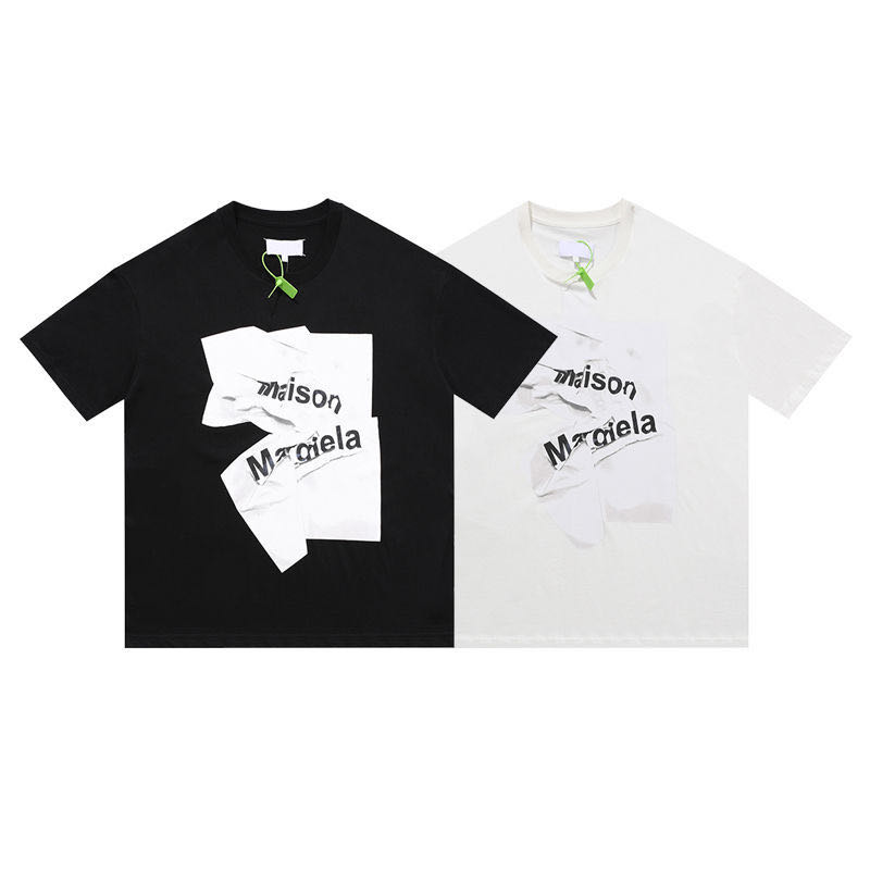 

Maison Margiela MM6 T-shirt Men's and Women's Margiela Pleated newspaper letter logo print round neck short sleeve T-shirt, White