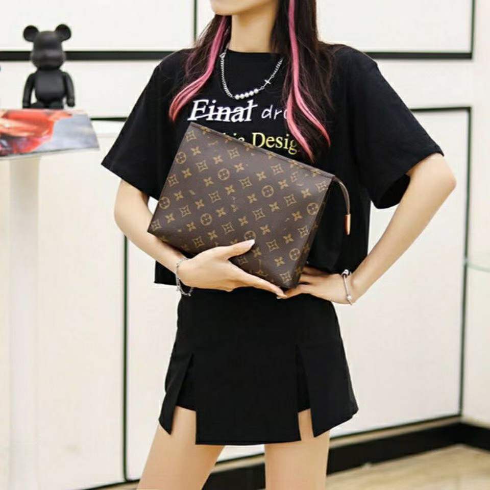 

Women Designers Hand bag Leather Cosmetic Bags Waterproof For Woman Travel Toiletry Pouch Protection Ladies Makeup Clutch Lady Cases ma, Brown flower