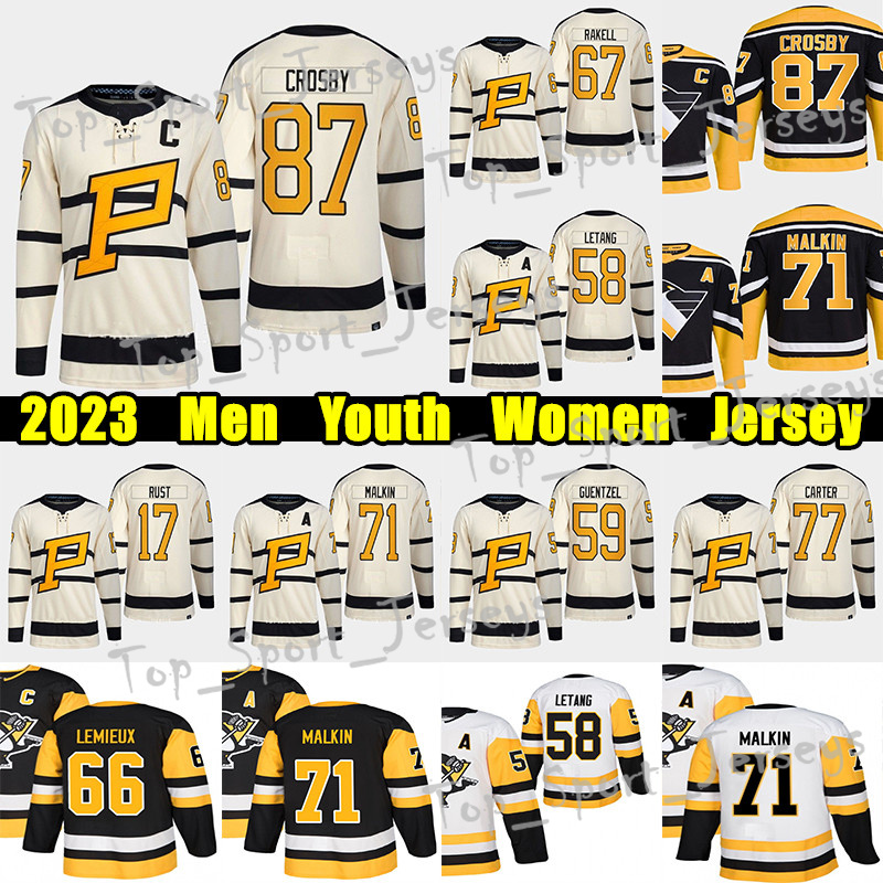 

2023 Winter Classic hockey jersey #58 Kris Letang Reverse Retro #71 Evgeni Malkin #77 Jeff Carter Bryan Rust Mario Lemieux Patric Hornqvist Sidney Crosby jerseys, White youth